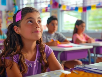 School girl in class looking at the teacher 